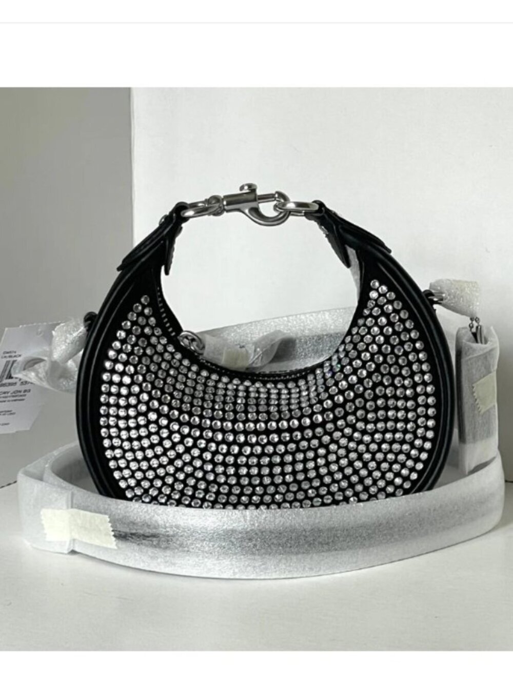 Coach Jonie Mini Bag CW574 Black Crystal Beaded Leather Crescent Bag
